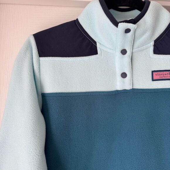 Vineyard Vines Women’s Fleece Pullover XS Teal Blue Snap Front - Picture 3 of 7
